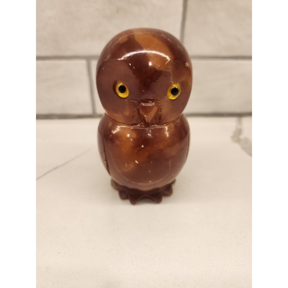 Vtg Alabaster Carved Stone Owl‎ Glass Eyes Made In Italy 4" Marble Figure Signed